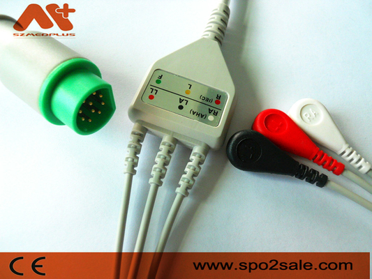 สายเคเบิลซีเมนส์ ECG 10 พิน 3 ตะกั่ว Snap