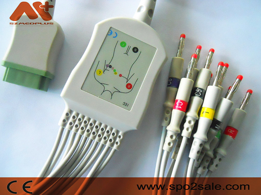 GE Marquette Compatible 10 สาย EKG สำหรับ Cath-Lab, Dash, Eagle, Mac Lab, โมดูล PDM, SOLAR