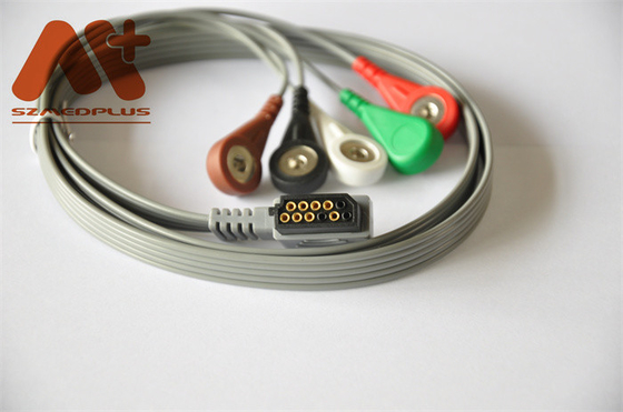 สายเคเบิล ECG Holter ที่เข้ากันได้กับ Philips 989803157491 5 Lead Snap