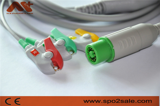 Fukuda Denshi Compatible 3 Lead Clip Direct-Connect ECG Cable สำหรับ Dynascope DS-5100, DS-5100E, DS-5300W, DS-5400, DS-7001