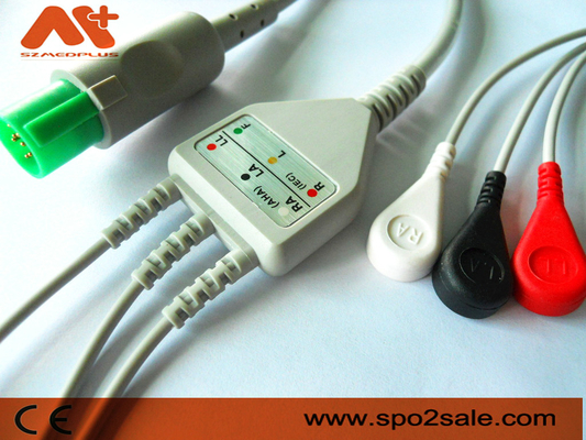 Hellige Compatible 3 Lead Snap Direct-Connect สายเคเบิล ECG - 303-442-99