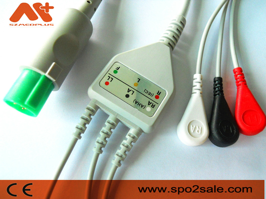 Hellige Compatible 3 Lead Snap Direct-Connect สายเคเบิล ECG - 303-442-99