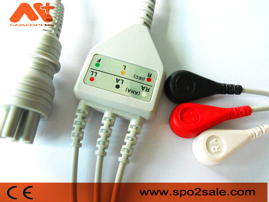Omron > Colin BP-88S, BP-S510, M9500, สายเคเบิล ECG แบบเชื่อมต่อโดยตรง 3 สายที่รองรับ Press Mate