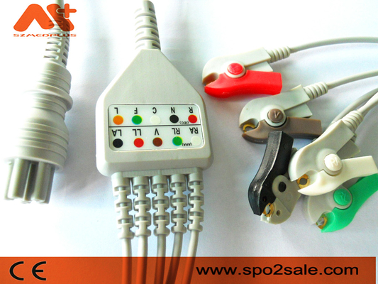 สายเคเบิล Omron Colin เชื่อมต่อโดยตรงสายเคเบิล ECG 5 คลิปหนีบตะกั่ว 6 พินจอภาพผู้ป่วย