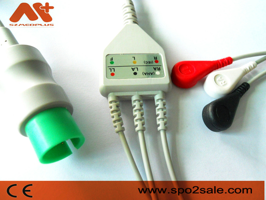 สายเคเบิล ECG เชื่อมต่อโดยตรง 3 ตัวของ Spacelabs ที่เข้ากันได้กับ Spacelabs - 72713