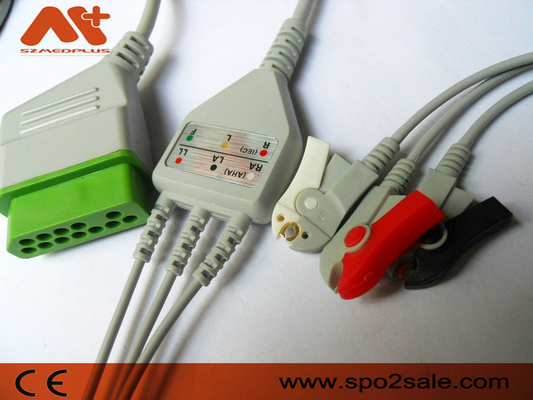 สายเคเบิลตรวจสอบผู้ป่วย 12 พิน 3 สายเคเบิลคลิปตะกั่ว Ecg Nihon Kohden